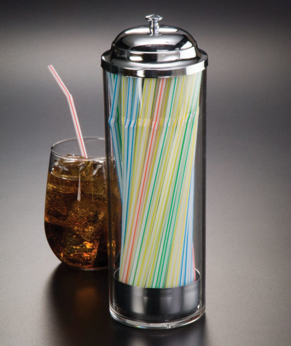 Dispener, Plastic Straw Holder w/metal Dispenser, 3.5" x 10.75